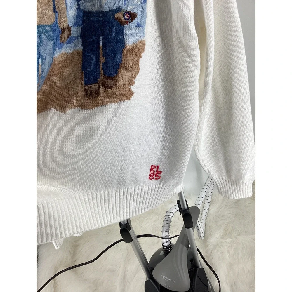 Polo Ralph Lauren Mens XXL White Beach Polo Bear Cotton Knit Sweater RL 85 New